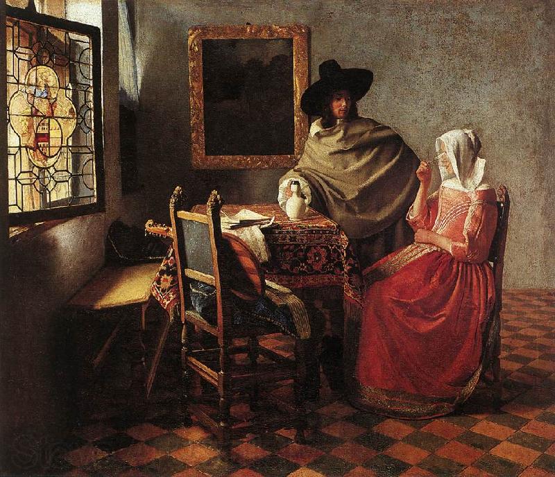 VERMEER VAN DELFT, Jan A Lady Drinking and a Gentleman wr